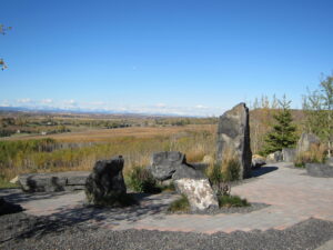 Large feature rocks with a scenic mountain background